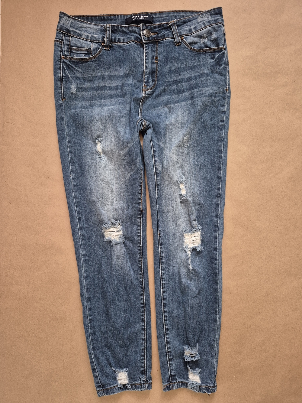 Wax Jean Distressed Medium Blue Skinny Size 11
